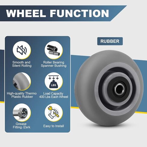 Heavy Duty Caster Wheels 6 inch Industrial Caster Wheels, Thermoplastic Rubber Wheels（Crown Tread - Castors Wheels Sets 4 - with 2000 LB Capacity in Saudi Arabia