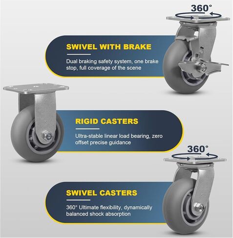 Heavy Duty Caster Wheels 6 inch Industrial Caster Wheels, Thermoplastic Rubber Wheels（Crown Tread - Castors Wheels Sets 4 - with 2000 LB Capacity in Saudi Arabia