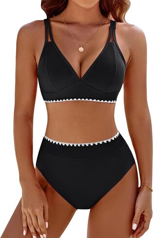 BMJL Women's Bikini Sets V Neck High Waisted Swimsuits Shell Stitched Cheeky Two Piece Bathing Suit in Kuwait