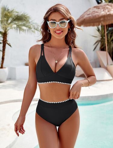 BMJL Women's Bikini Sets V Neck High Waisted Swimsuits Shell Stitched Cheeky Two Piece Bathing Suit in Kuwait