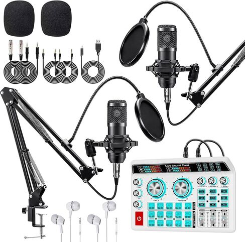 حزمة معدات البودكاست F999 لـ 2، خلاط DJ مع حزمة ميكروفون BM800 Podcast، ميكروفون مكثف ستوديو مثالي للبث والتسجيل والغناء ومدونة TikTok Live Vlog والبث والألعاب in Saudi Arabia