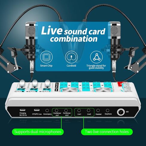 حزمة معدات البودكاست F999 لـ 2، خلاط DJ مع حزمة ميكروفون BM800 Podcast، ميكروفون مكثف ستوديو مثالي للبث والتسجيل والغناء ومدونة TikTok Live Vlog والبث والألعاب in Saudi Arabia