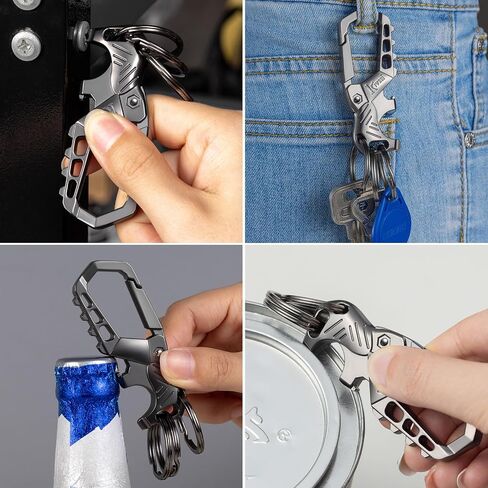 Heavy duty metal keychains, Carabiner clip Car key chains,Fashion family keychain bottle opener and 3 Key Rings suitable for men and women.（Black-1pcs） in Saudi Arabia