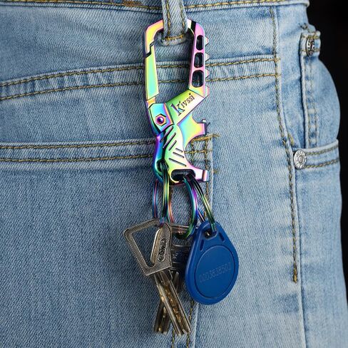 Heavy duty metal keychains, Carabiner clip Car key chains,Fashion family keychain bottle opener and 3 Key Rings suitable for men and women.（Black-1pcs） in Saudi Arabia