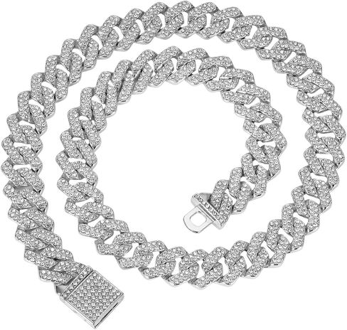 Cuban Link Chain for Men,Silver Necklace and Bracelet,Miami Cuban Chains,Bling Diamond Chain for Hip Hop Jewelry in Saudi Arabia