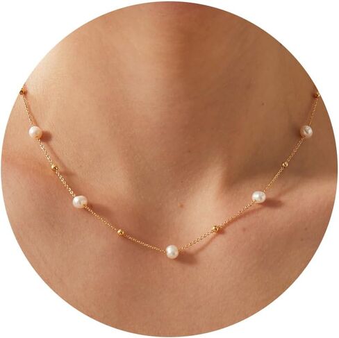 Pearl Necklace for Women- 14K Gold-plated/White Gold-plated Dainty Pearl Necklace for Women in Saudi Arabia