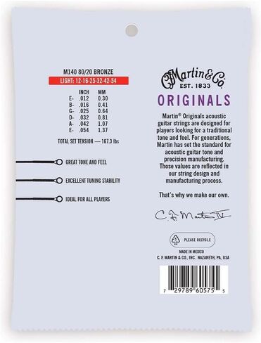 Martin Guitar Original Acoustic M140, 80/20 Bronze, Light-Gauge Guitar Strings in Saudi Arabia