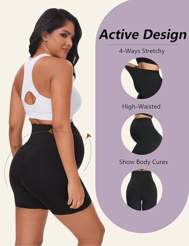 4 Pack Women's Maternity Yoga Shorts Over The Belly Pregnancy Biker Workout Active Athletic Pregnant Shorts 5" in Saudi Arabia