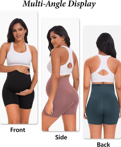 4 Pack Women's Maternity Yoga Shorts Over The Belly Pregnancy Biker Workout Active Athletic Pregnant Shorts 5" in Saudi Arabia