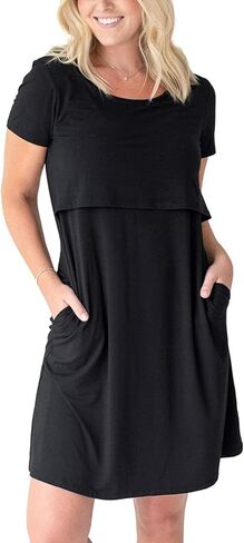 Kindred Bravely Eleanora Ultra Soft Maternity Nursing Dress | Short Sleeve Breastfeeding Dress with Pockets in Saudi Arabia