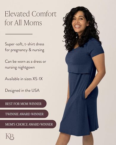 Kindred Bravely Eleanora Ultra Soft Maternity Nursing Dress | Short Sleeve Breastfeeding Dress with Pockets in Saudi Arabia