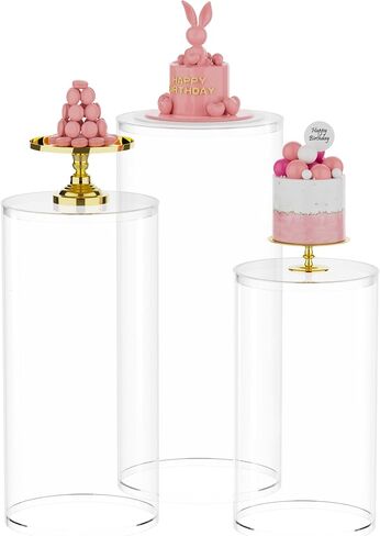 Putros Cylinder Pedestal Stands 3Pcs White Round Cylinder Pedestal Display Plinth Pillars for Wedding Party Decor 35.4''(L),29.5''(M),23.6''(S) in Saudi Arabia