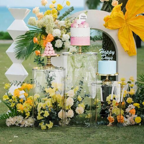 Putros Cylinder Pedestal Stands 3Pcs White Round Cylinder Pedestal Display Plinth Pillars for Wedding Party Decor 35.4''(L),29.5''(M),23.6''(S) in Saudi Arabia