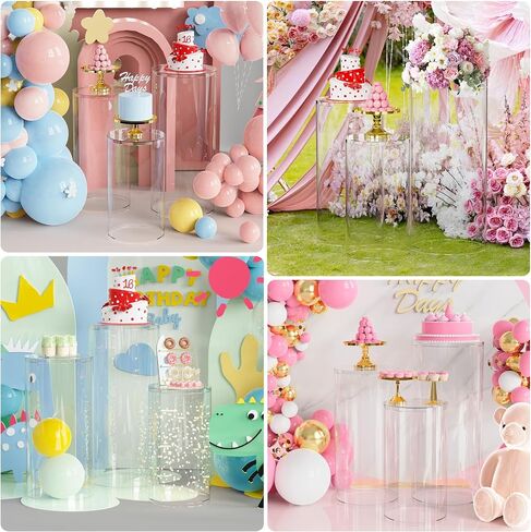 Putros Cylinder Pedestal Stands 3Pcs White Round Cylinder Pedestal Display Plinth Pillars for Wedding Party Decor 35.4''(L),29.5''(M),23.6''(S) in Saudi Arabia