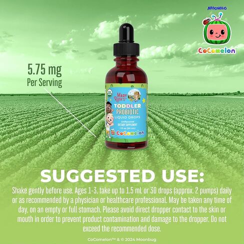 Maryruth Organics Cocomelon Toddler Probiotic Liquid Drops | البروبيوتيك للأطفال للأعمار 1-3 | 5 سلالات بروبيوتيك | 150 مليار CFU لكل وجبة | وزارة الزراعة الأمريكية العضوية | خالية من السكر | الخالية من الغلوتين | 1 فلوريدا أوقية in Saudi Arabia