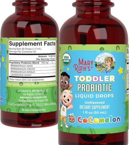 Maryruth Organics Cocomelon Toddler Probiotic Liquid Drops | البروبيوتيك للأطفال للأعمار 1-3 | 5 سلالات بروبيوتيك | 150 مليار CFU لكل وجبة | وزارة الزراعة الأمريكية العضوية | خالية من السكر | الخالية من الغلوتين | 1 فلوريدا أوقية in Saudi Arabia