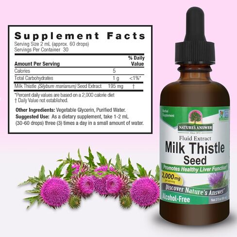 استخراج Nature's Asse Milk Thistle 2 أوقية - خالية من الكحول ، غير الكائنات المعدلة وراثيًا ، ملحق دعم الكبد للجميع - إزالة السموم من الكبد ، المصنوع في الولايات المتحدة الأمريكية in Kuwait