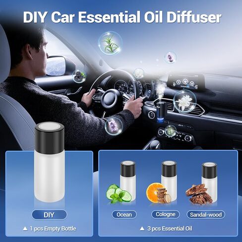 Smart Car Air Freshener, DIY Car Air Freshener Diffuser, Three Adjustable Modes Car Diffuser Freshener, Rechargeable Aromatizante para Carro with 3pcs Different Essential Oil for Men, Black in Saudi Arabia