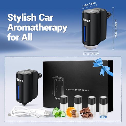 Smart Car Air Freshener, DIY Car Air Freshener Diffuser, Three Adjustable Modes Car Diffuser Freshener, Rechargeable Aromatizante para Carro with 3pcs Different Essential Oil for Men, Black in Saudi Arabia