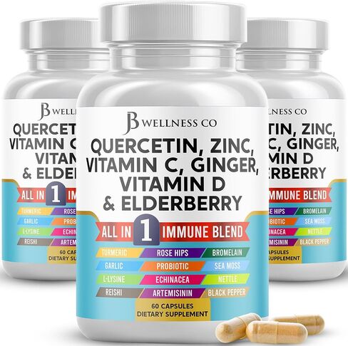 Quercetin Zinc Vitamin C Vitamin D Bromelain Elderberry - Nettle Supplement with Artemisinin, Sea Moss, Echinacea - 180 Count in Kuwait