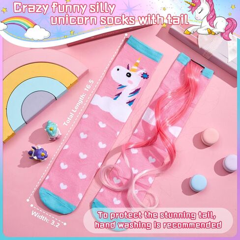 1 Pairs Fun Silly Wacky High Socks Halloween Unicorn Mermaid Socks with Wigs Crazy Funny Gift for Kids Woman in Kuwait