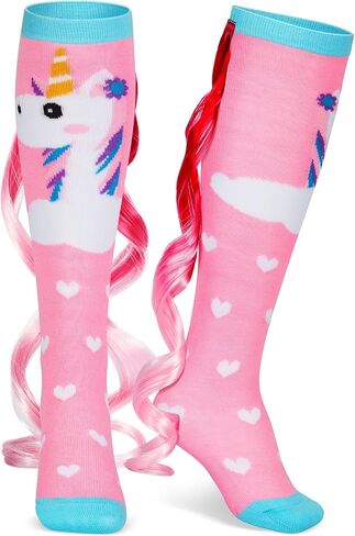 1 Pairs Fun Silly Wacky High Socks Halloween Unicorn Mermaid Socks with Wigs Crazy Funny Gift for Kids Woman in Saudi Arabia