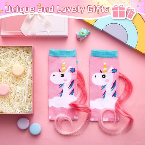 1 Pairs Fun Silly Wacky High Socks Halloween Unicorn Mermaid Socks with Wigs Crazy Funny Gift for Kids Woman in Kuwait