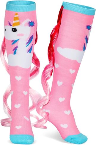 1 Pairs Fun Silly Wacky High Socks Halloween Unicorn Mermaid Socks with Wigs Crazy Funny Gift for Kids Woman in Kuwait