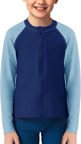 Haloumoning Boys UPF+ 50 Rash Guard Kids Zip Up Long Sleeve Sun Protection Quick Dry Swim Shirt 5-14 Years in Saudi Arabia
