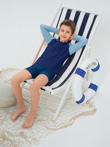 Haloumoning Boys UPF+ 50 Rash Guard Kids Zip Up Long Sleeve Sun Protection Quick Dry Swim Shirt 5-14 Years in Saudi Arabia