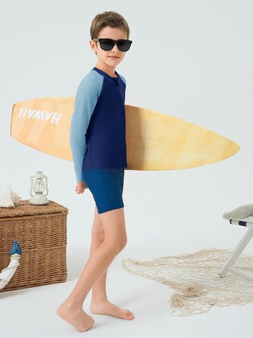 Haloumoning Boys UPF+ 50 Rash Guard Kids Zip Up Long Sleeve Sun Protection Quick Dry Swim Shirt 5-14 Years in Saudi Arabia