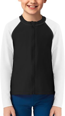 Haloumoning Boys UPF+ 50 Rash Guard Kids Zip Up Long Sleeve Sun Protection Quick Dry Swim Shirt 5-14 Years in Saudi Arabia