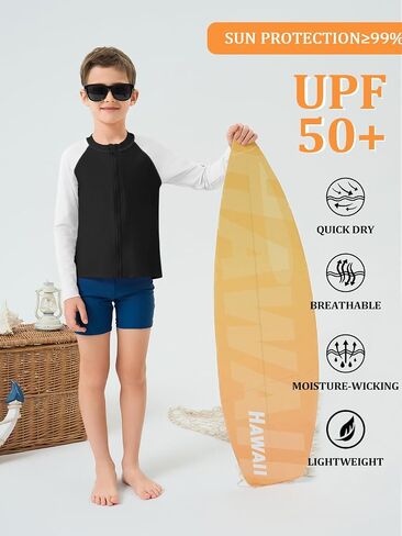 Haloumoning Boys UPF+ 50 Rash Guard Kids Zip Up Long Sleeve Sun Protection Quick Dry Swim Shirt 5-14 Years in Saudi Arabia