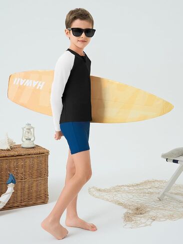 Haloumoning Boys UPF+ 50 Rash Guard Kids Zip Up Long Sleeve Sun Protection Quick Dry Swim Shirt 5-14 Years in Saudi Arabia
