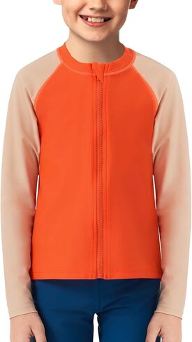 Haloumoning Boys UPF+ 50 Rash Guard Kids Zip Up Long Sleeve Sun Protection Quick Dry Swim Shirt 5-14 Years in Saudi Arabia