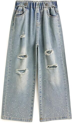 Girls Jeans High Waist Wide Leg Baggy Denim y2k Pants 2025 Summer Fashion Clothes for Kids Streetwear in Saudi Arabia