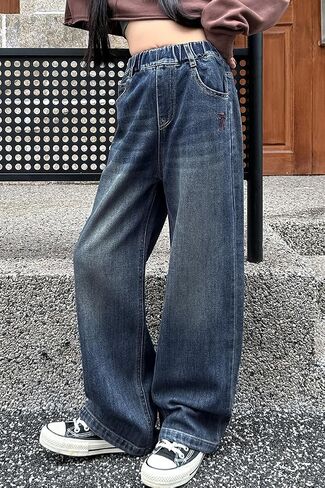 Girls Jeans High Waist Wide Leg Baggy Denim y2k Pants 2025 Summer Fashion Clothes for Kids Streetwear in Saudi Arabia