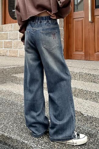 Girls Jeans High Waist Wide Leg Baggy Denim y2k Pants 2025 Summer Fashion Clothes for Kids Streetwear in Saudi Arabia