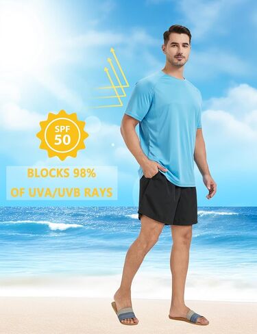 Men's UPF 50+ Swim Shirt Rash Guard SPF UV Sun Protection Quick Dry Short Sleeve T-Shirts Water Beach Shirt in Saudi Arabia