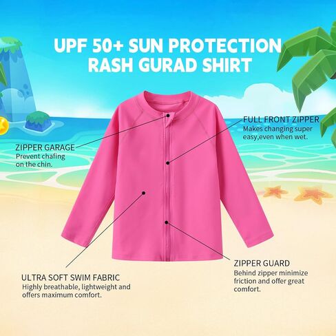 Ubestyle Boys and Girls UPF 50+ Long Sleeve Zip Rash Guard Swim Shirt Top Baby Toddler Swimsuits Sun Protection in Saudi Arabia
