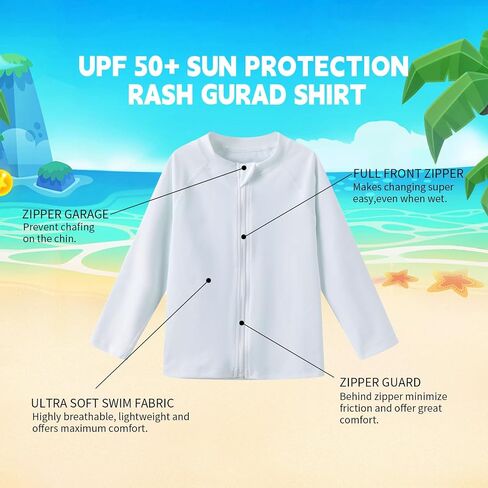 Ubestyle Boys and Girls UPF 50+ Long Sleeve Zip Rash Guard Swim Shirt Top Baby Toddler Swimsuits Sun Protection in Saudi Arabia