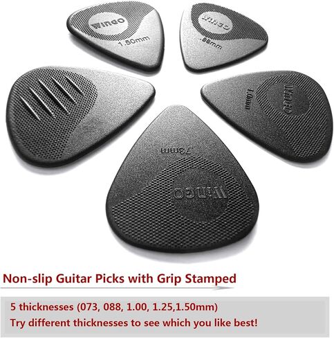 أعواد جيتار WINGO مع قبضة مختومة، 5 قطع، أعواد غير قابلة للانزلاق قياسية 1.25 مم باللون الأزرق، لباس الجيتار الكهربائي الصوتي. in Kuwait