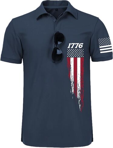 JACKETOWN Men's Polo Shirt Patriotic Graphic Short Sleeve American Flag Golf Shirt Independence Day in Saudi Arabia