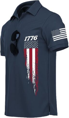 JACKETOWN Men's Polo Shirt Patriotic Graphic Short Sleeve American Flag Golf Shirt Independence Day in Saudi Arabia