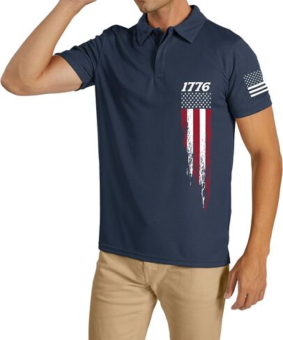 JACKETOWN Men's Polo Shirt Patriotic Graphic Short Sleeve American Flag Golf Shirt Independence Day in Saudi Arabia