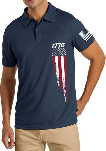JACKETOWN Men's Polo Shirt Patriotic Graphic Short Sleeve American Flag Golf Shirt Independence Day in Saudi Arabia