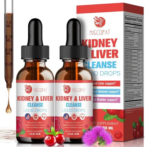 Kidney and Liver Cleanse Detox & Repair Drops, Cranberry and Milk Thistle Supplement with Artichoke, Astragalus, Horsetail – Natural Herbal for Liver, Kidney, Urinary Tract, Bladder, 60ml in Kuwait