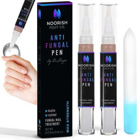 Toenail Fungus Treatment - Extra Strength - Fast Acting 3-in-1 Anti Fungal Liquid & Nail Repair - Doctor Formulated with Biotin & Retinol - 2 Treatment Pens with Glass Nail File - NOORISH FOOT CO. in Saudi Arabia