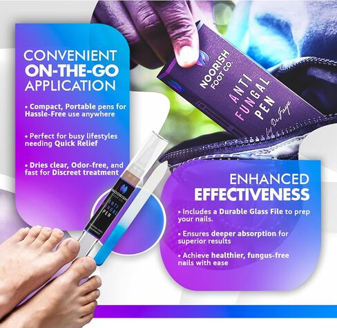 Toenail Fungus Treatment - Extra Strength - Fast Acting 3-in-1 Anti Fungal Liquid & Nail Repair - Doctor Formulated with Biotin & Retinol - 2 Treatment Pens with Glass Nail File - NOORISH FOOT CO. in Saudi Arabia
