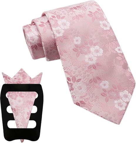 Mantieqingway Floral Ties for Men, 3pcs/set Neck Tie Pocket Square Holder Set for Wedding Business Prom Party Usual in Saudi Arabia